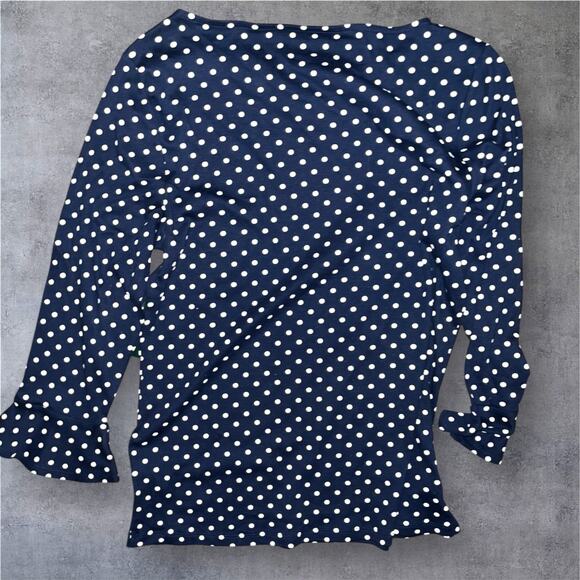 Lauren Ralph Lauren Women’s Navy White Polka Dot Ruffle Sleeve Top XL NWT - Picture 3 of 4